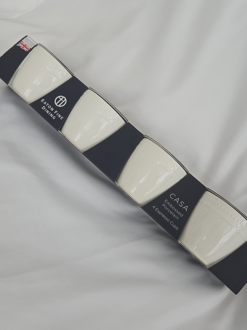 Eaton Fine Dining CASA Embossed Porcelain 4 Espresso Cups Brand New Coffee Mugs